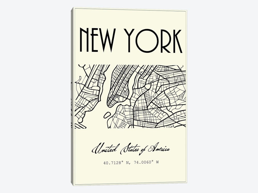 New York City Map by Nordic Print Studio 1-piece Canvas Art Print