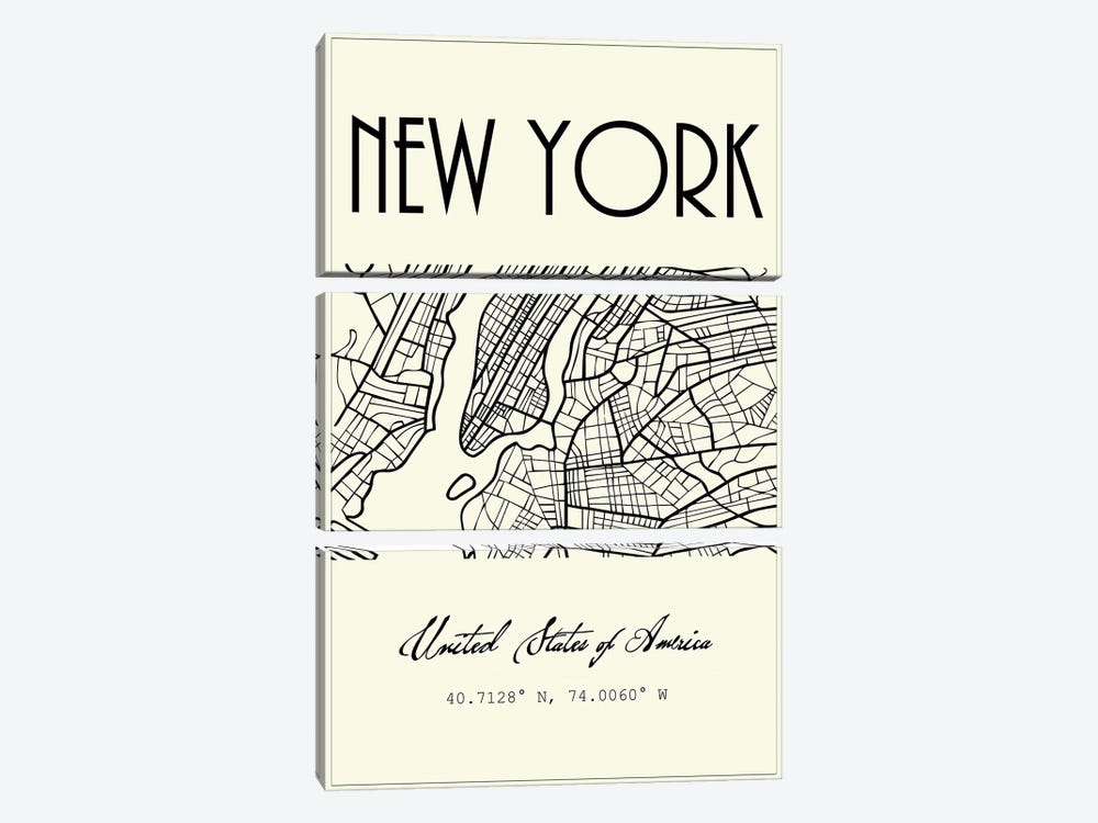 New York City Map by Nordic Print Studio 3-piece Art Print