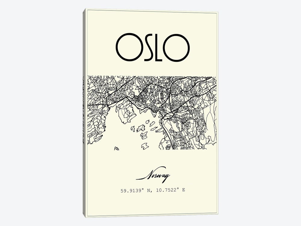 Oslo City Map by Nordic Print Studio 1-piece Canvas Art