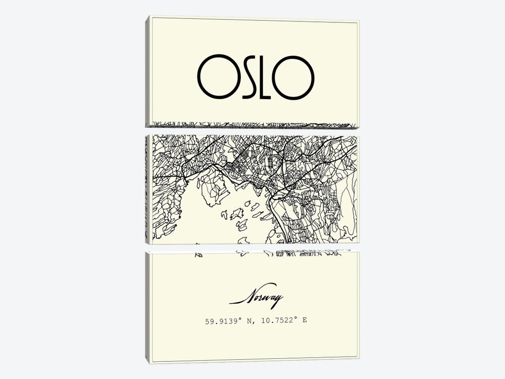 Oslo City Map by Nordic Print Studio 3-piece Canvas Art