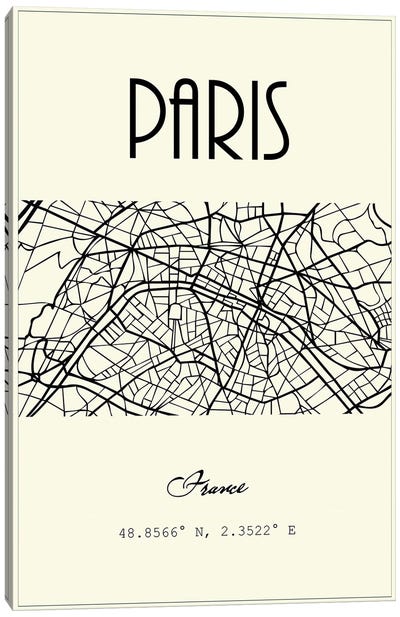 Paris City Map Canvas Art Print - Nordic Print Studio