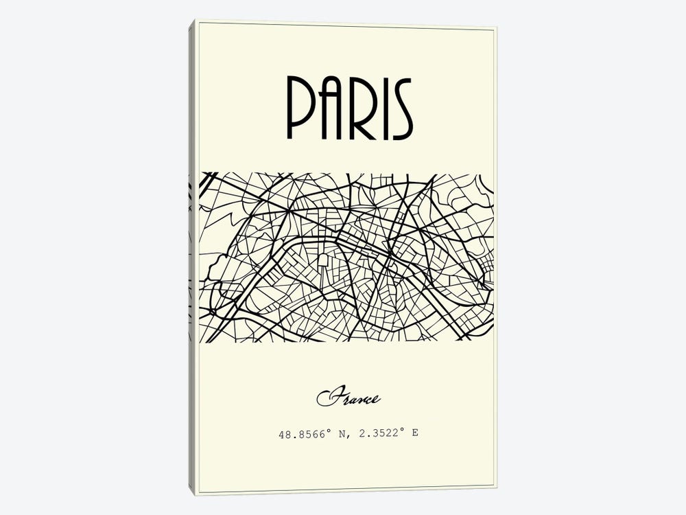 Paris City Map by Nordic Print Studio 1-piece Art Print