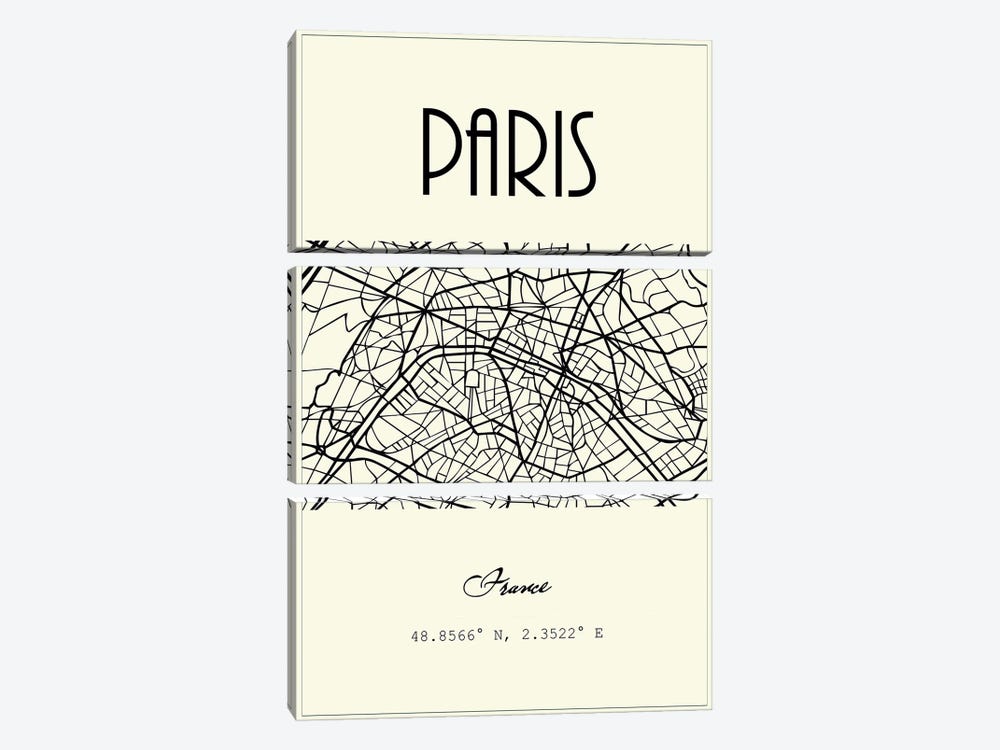 Paris City Map by Nordic Print Studio 3-piece Canvas Art Print