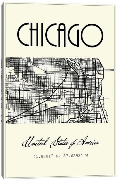 Chicago City Map Canvas Art Print - Illinois Art