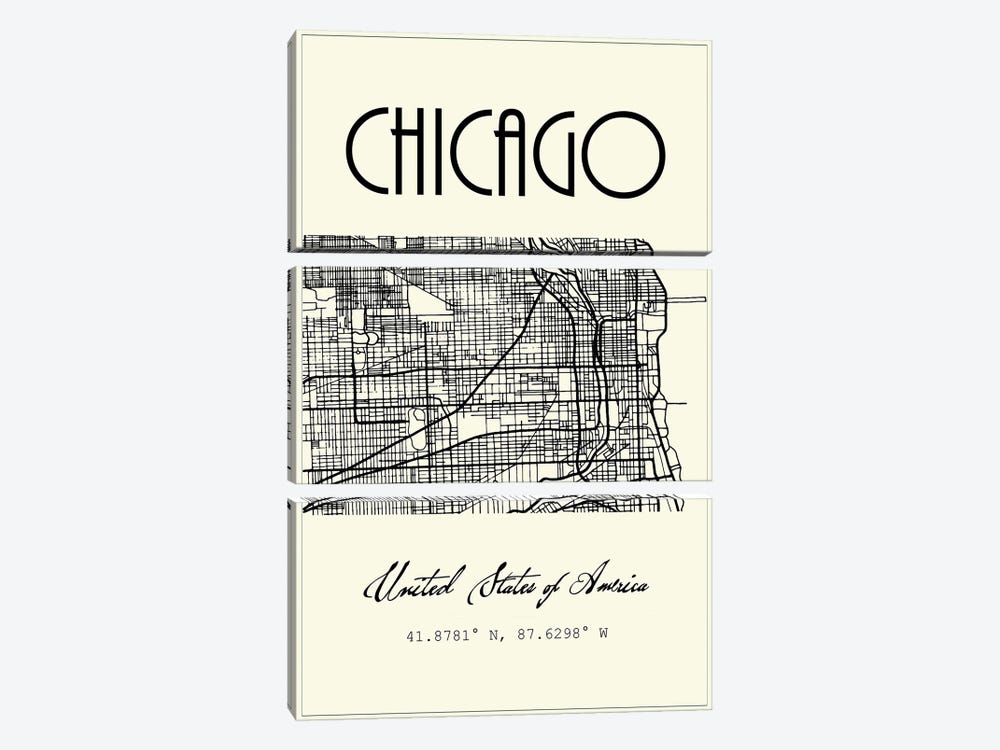 Chicago City Map 3-piece Canvas Print