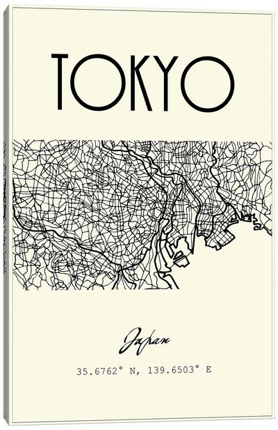 Tokyo City Map Canvas Art Print - Tokyo Art