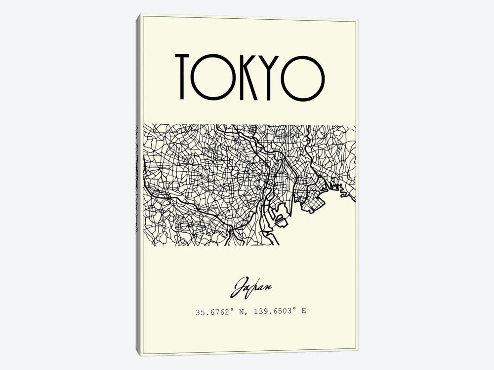 Tokyo City Map by Nordic Print Studio 1-piece Canvas Art