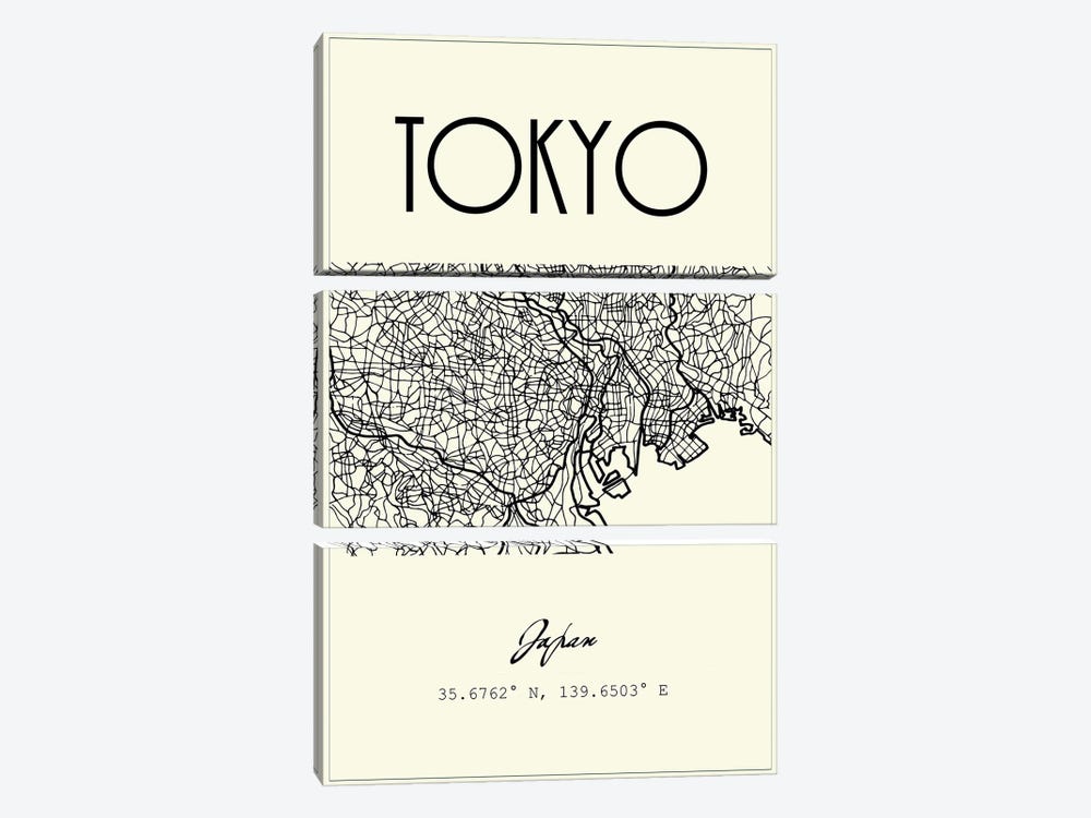 Tokyo City Map by Nordic Print Studio 3-piece Canvas Wall Art