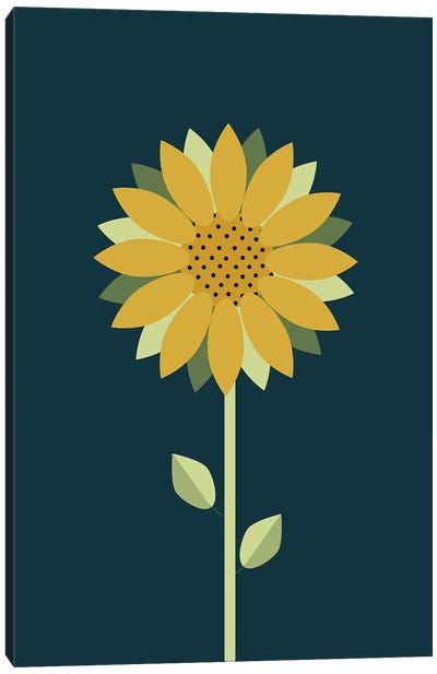 Modern Minimalist Scandinavian Folk Teal Canvas Art Print - Sunflower Art