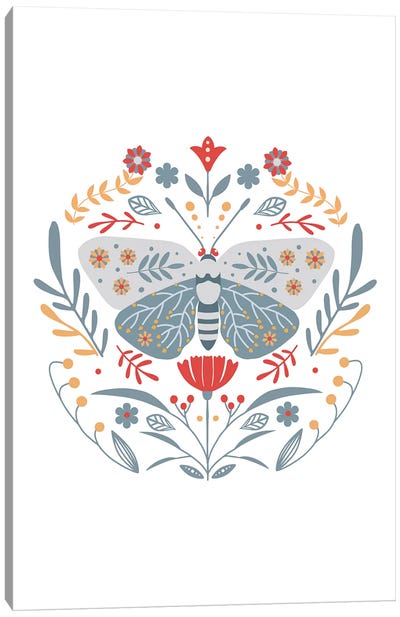Scandinavian Folk Art Butterfly Canvas Art Print - Nordic Print Studio