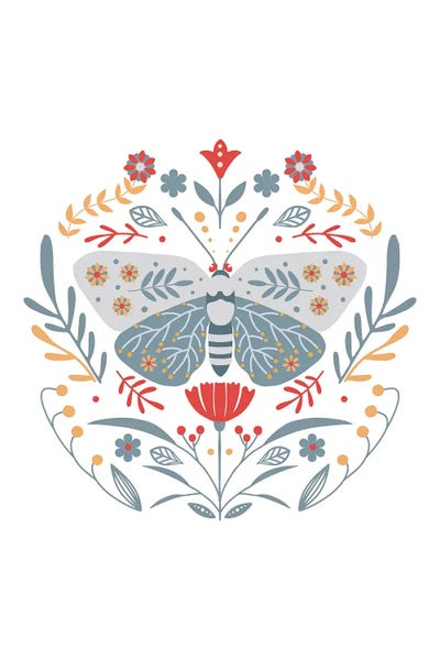 Butterflies and Flowers: Scandinavian Folk Art Butterfly by Nordic Print Studio