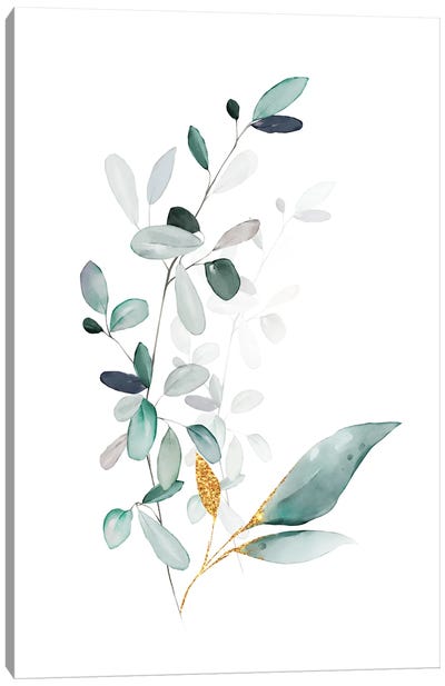 Modern Botanicals Gold & Sage Canvas Art Print - Minimalist Flowers