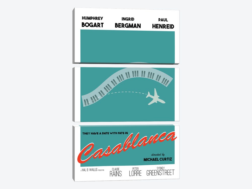 Casablanca Modern Movie Poster by Nordic Print Studio 3-piece Canvas Artwork