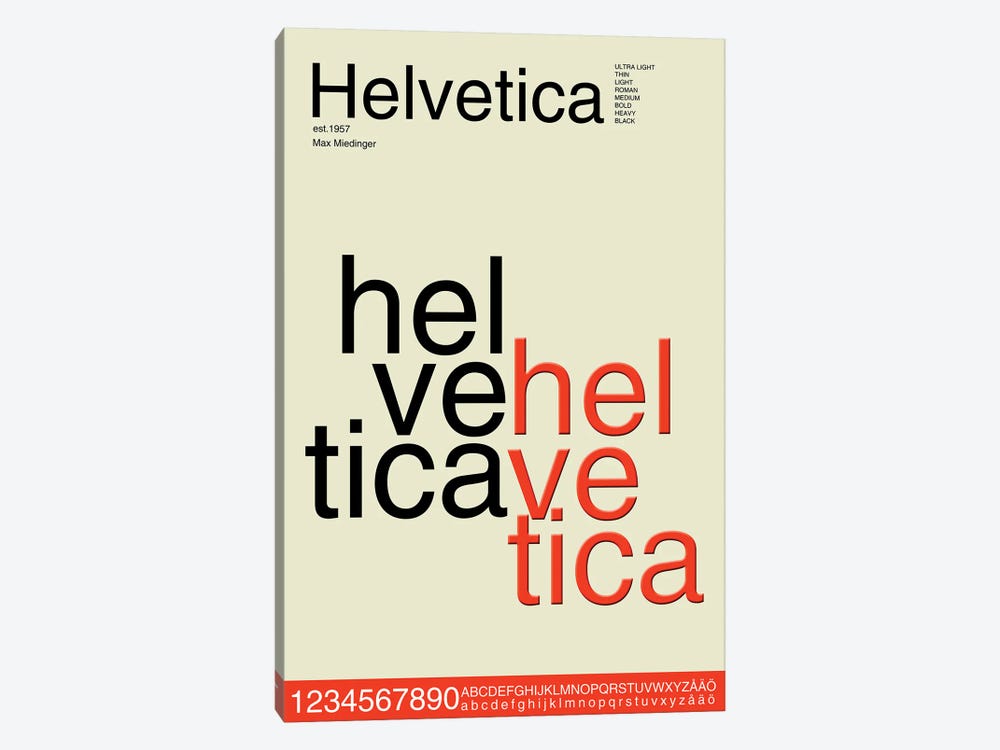 Helvetica Font Design by Nordic Print Studio 1-piece Canvas Art Print