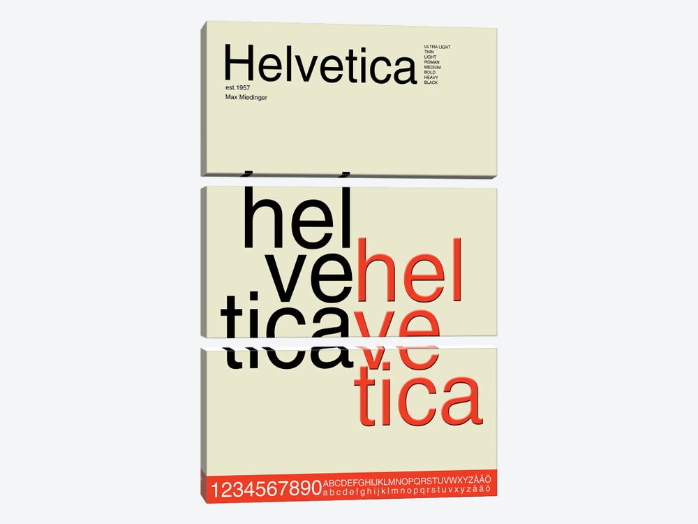 Helvetica Font Design by Nordic Print Studio 3-piece Canvas Print