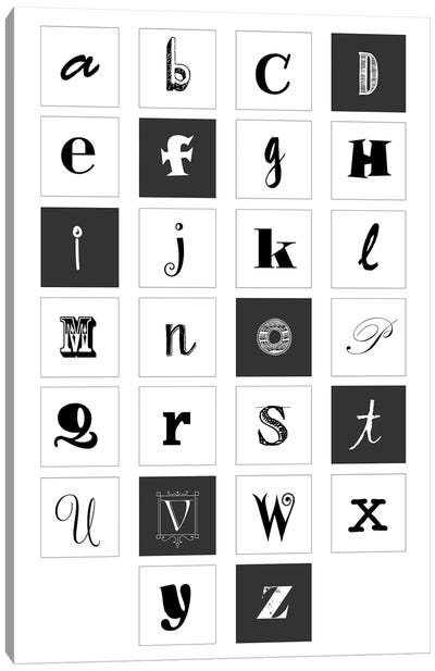 Black & White Alphabet Print Canvas Art Print - Full Alphabet Art