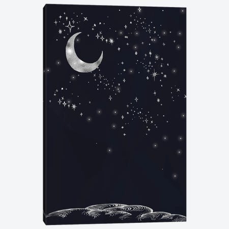 Silver Moon On A Starry Night Canvas Print #NPS92} by Nordic Print Studio Canvas Print