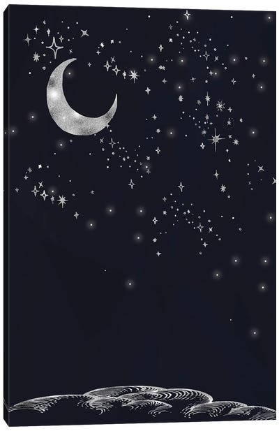 Silver Moon On A Starry Night Canvas Art Print - Nordic Print Studio