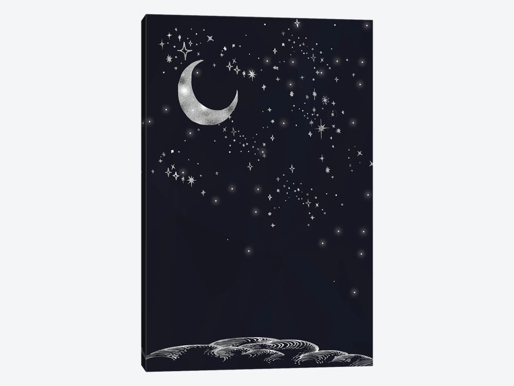Silver Moon On A Starry Night by Nordic Print Studio 1-piece Canvas Print