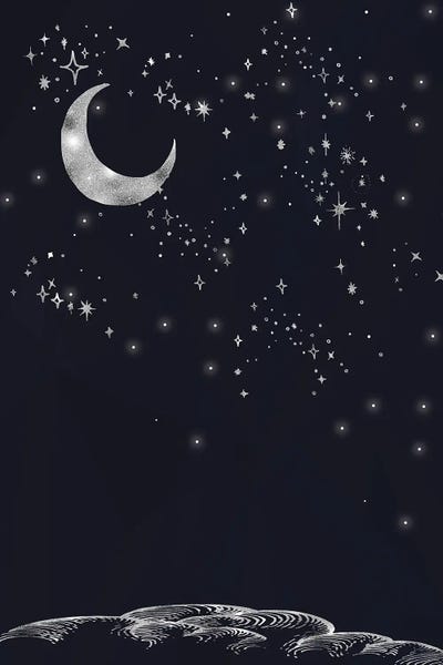 Night Sky: Silver Moon On A Starry Night by Nordic Print Studio