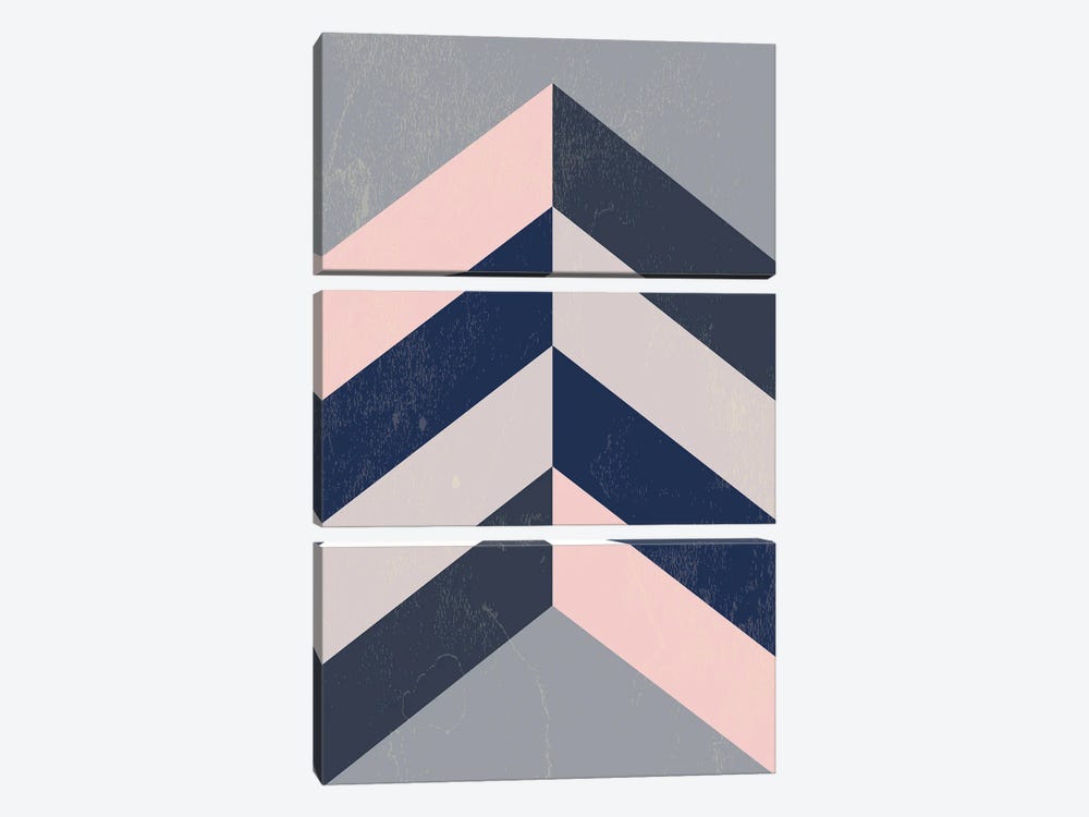 Retro Chevron Pink, Navy Blue And Grey by Nordic Print Studio 3-piece Art Print