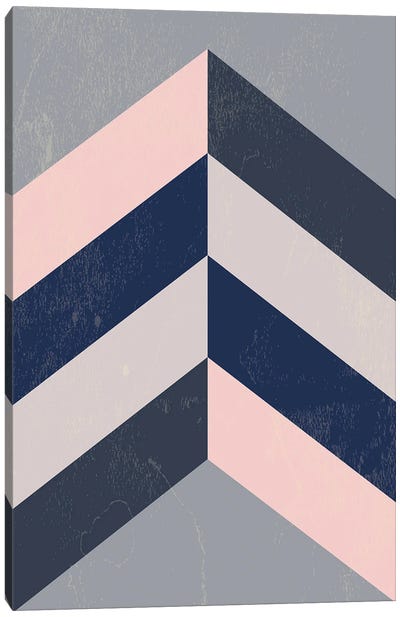 Retro Chevron Pink, Navy Blue And Grey Canvas Art Print - Shape Up