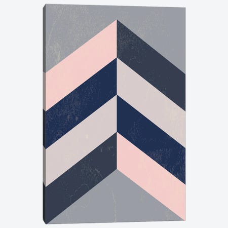 Retro Chevron Pink, Navy Blue And Grey Canvas Print #NPS94} by Nordic Print Studio Canvas Art