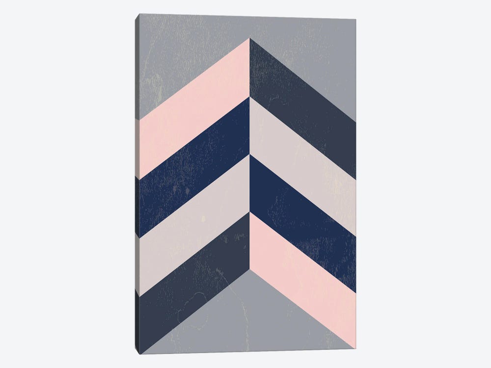 Retro Chevron Pink, Navy Blue And Grey by Nordic Print Studio 1-piece Canvas Print