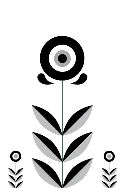 Black & White Florals: Black & White Retro Scandinavian Flower by Nordic Print Studio