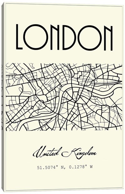 London City Map Canvas Art Print - Nordic Print Studio