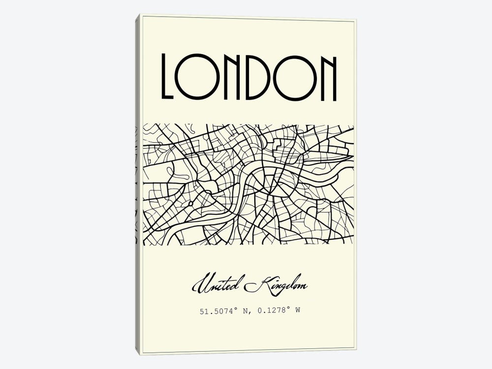 London City Map by Nordic Print Studio 1-piece Canvas Print
