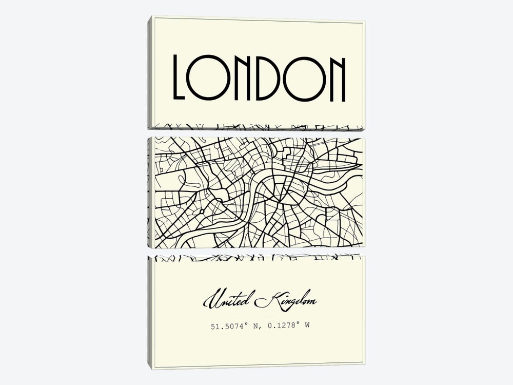 London City Map by Nordic Print Studio 3-piece Canvas Art Print