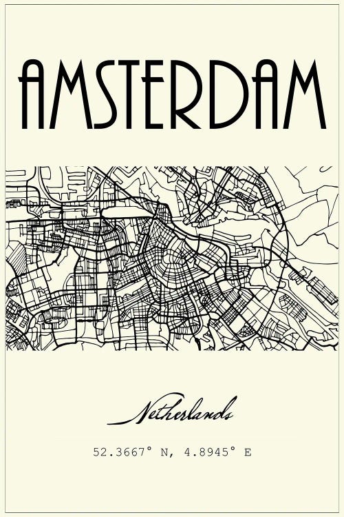 Amsterdam City Map by Nordic Print Studio wall art