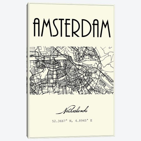 Amsterdam City Map Canvas Print #NPS97} by Nordic Print Studio Canvas Artwork