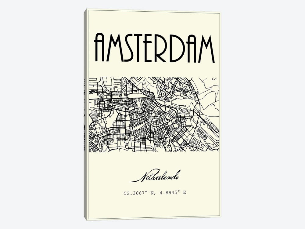 Amsterdam City Map by Nordic Print Studio 1-piece Canvas Art