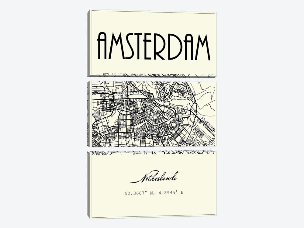 Amsterdam City Map by Nordic Print Studio 3-piece Canvas Art