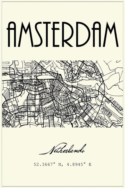 Urban Maps: Amsterdam City Map by Nordic Print Studio