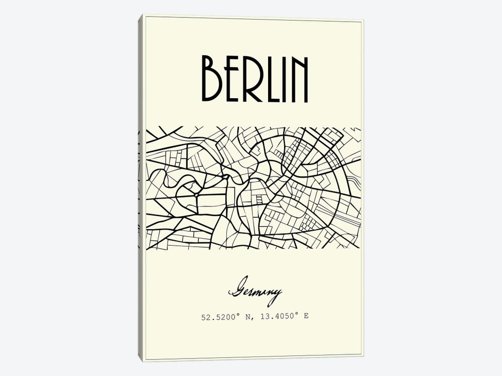 Berlin City Map by Nordic Print Studio 1-piece Canvas Art Print