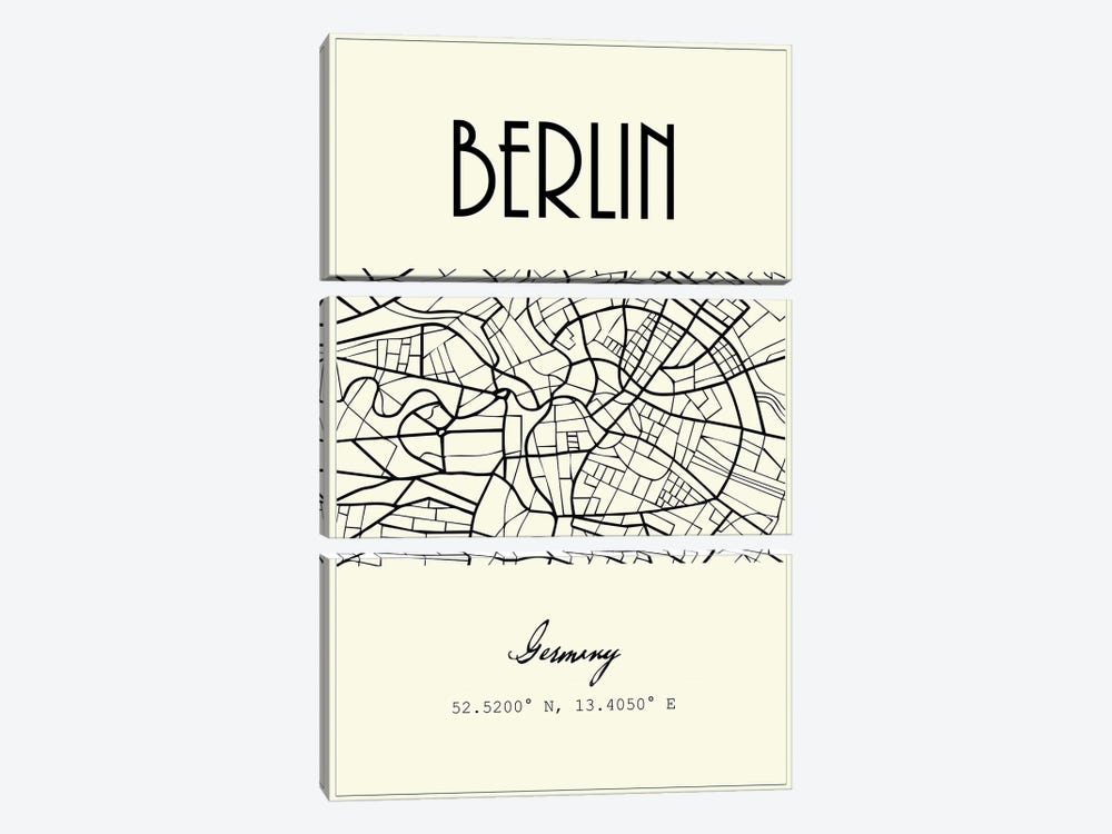 Berlin City Map by Nordic Print Studio 3-piece Canvas Print