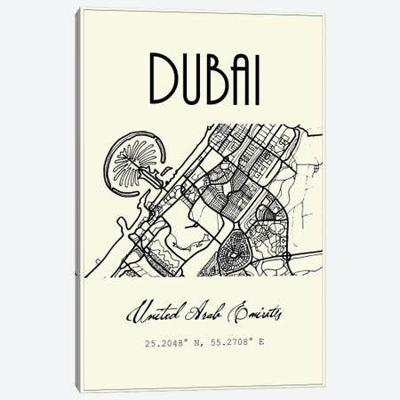 Dubai City Map Canvas Print #NPS99} by Nordic Print Studio Canvas Art Print