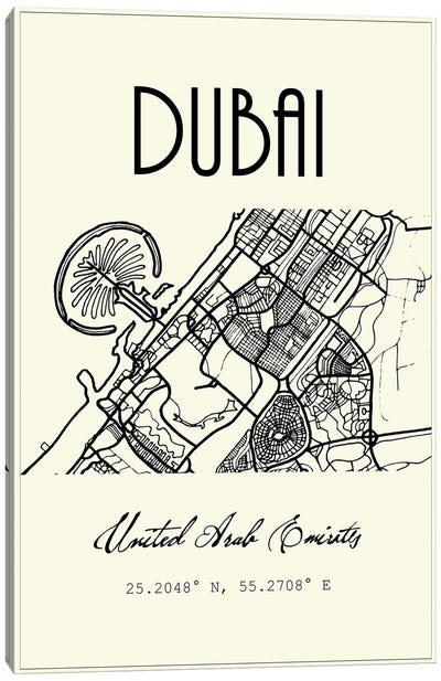 Dubai City Map Canvas Art Print - Nordic Print Studio