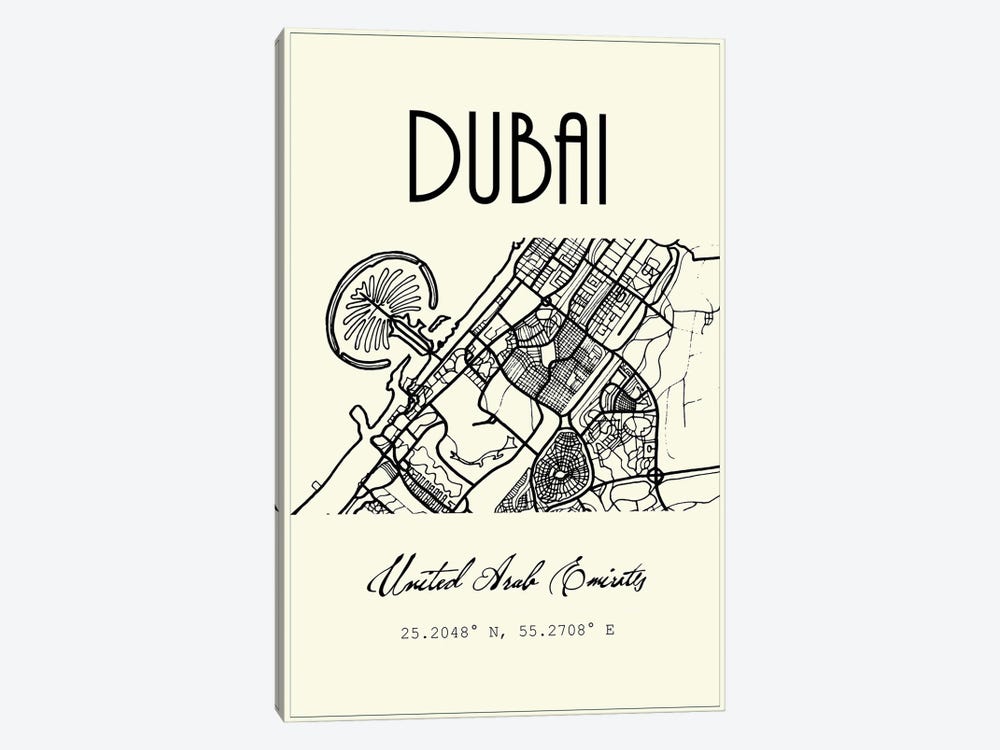Dubai City Map by Nordic Print Studio 1-piece Canvas Artwork