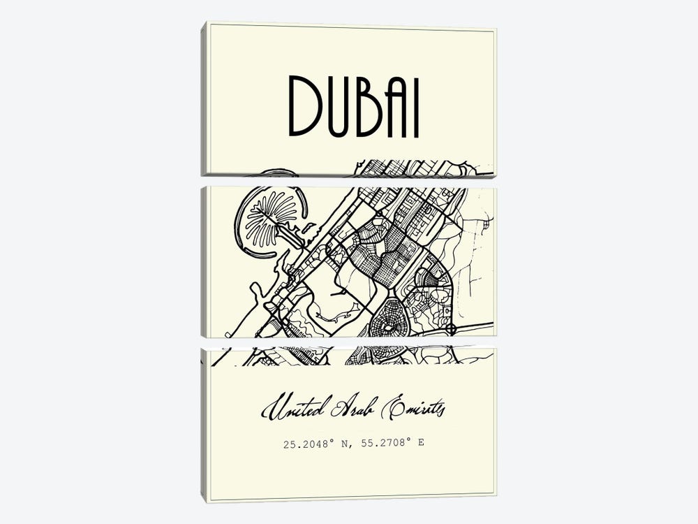 Dubai City Map by Nordic Print Studio 3-piece Canvas Art