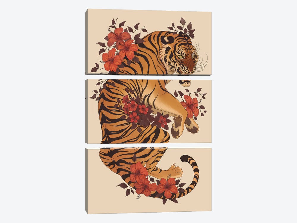Hibiscus Tiger by Nora Potwora 3-piece Canvas Print