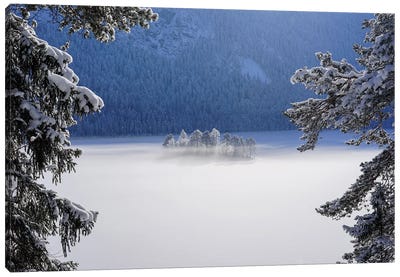 Fog Over Frozen Lake Canvas Art Print