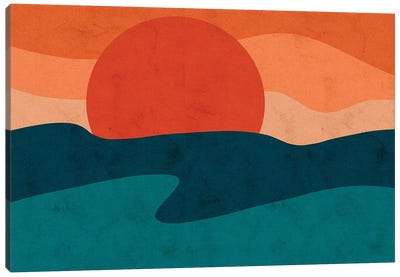 Red Horizon Canvas Art Print - Lake & Ocean Sunrise & Sunset Art