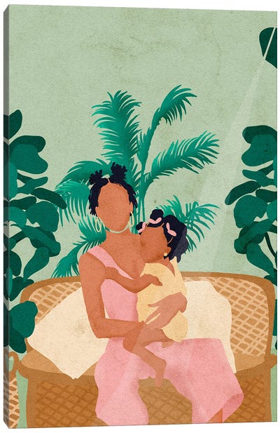 Jodi And Baby Canvas Art Print - Tropical Leaf Art
