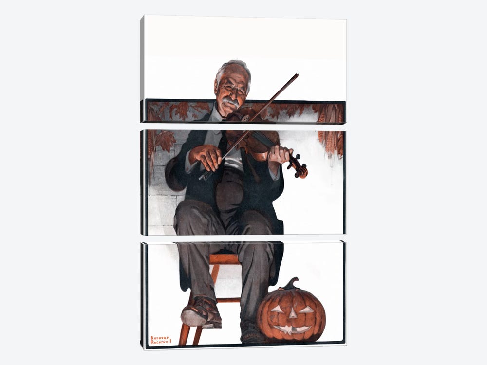Man Playing Violin by Norman Rockwell 3-piece Art Print