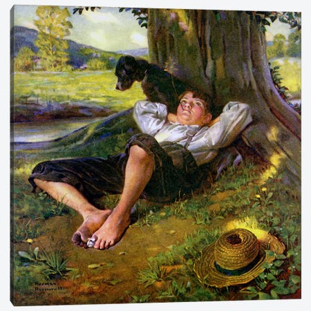Barefoot Boy Daydreaming Canvas Print #NRL115} by Norman Rockwell Canvas Wall Art