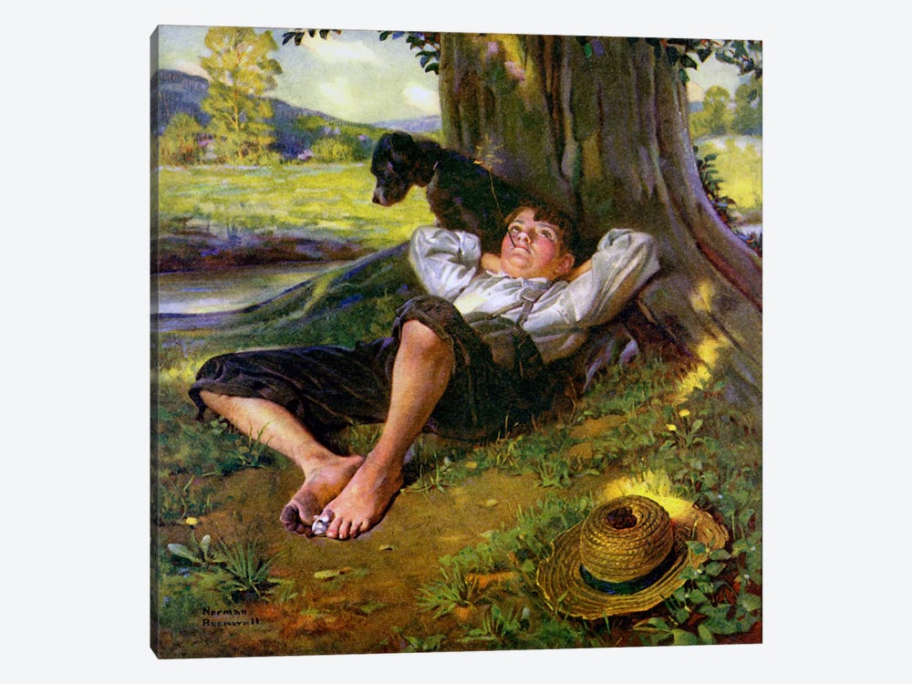 Barefoot Boy Daydreaming by Norman Rockwell 1-piece Canvas Artwork